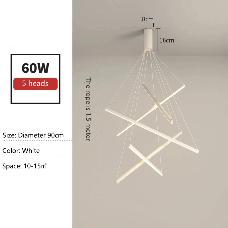 Tronix Modern Nordic LED Chandelier – sleek hanging light with iron, aluminum, and silicone body, energy-efficient LED chip, perfect for staircases, living rooms, dining areas, bedrooms, lobbies, and restaurants.