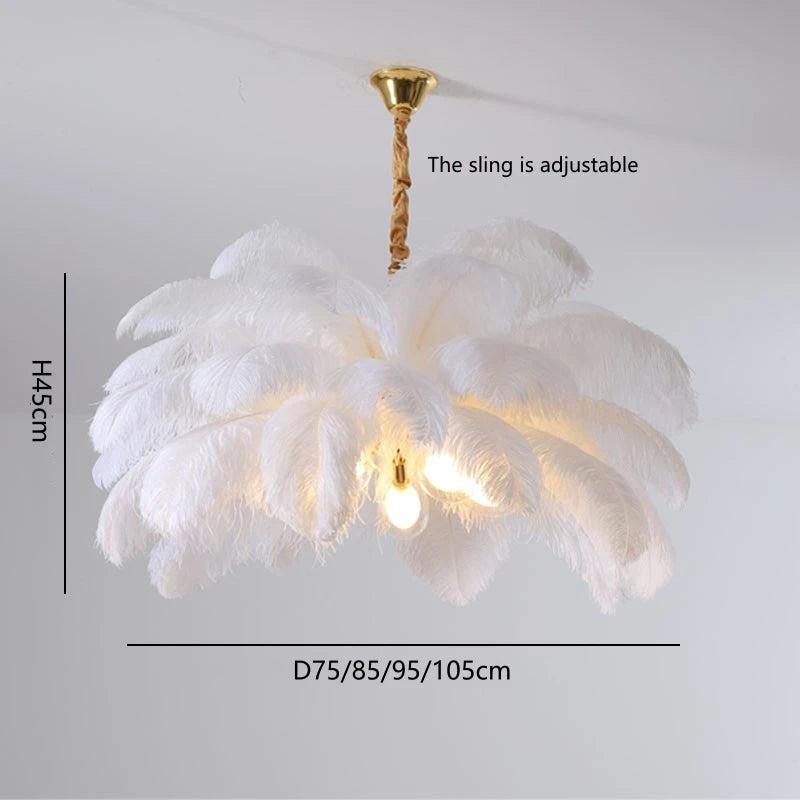 Eirlys Nordic Creative Feather Chandelier with Iron and Feather Accents, G9 LED Bulbs, Ideal for Living Room, Dining Room, and Bedroom Home Decor.