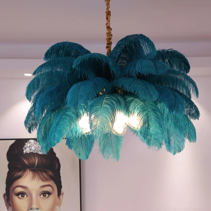 Eirlys Nordic Creative Feather Chandelier with Iron and Feather Accents, G9 LED Bulbs, Ideal for Living Room, Dining Room, and Bedroom Home Decor.