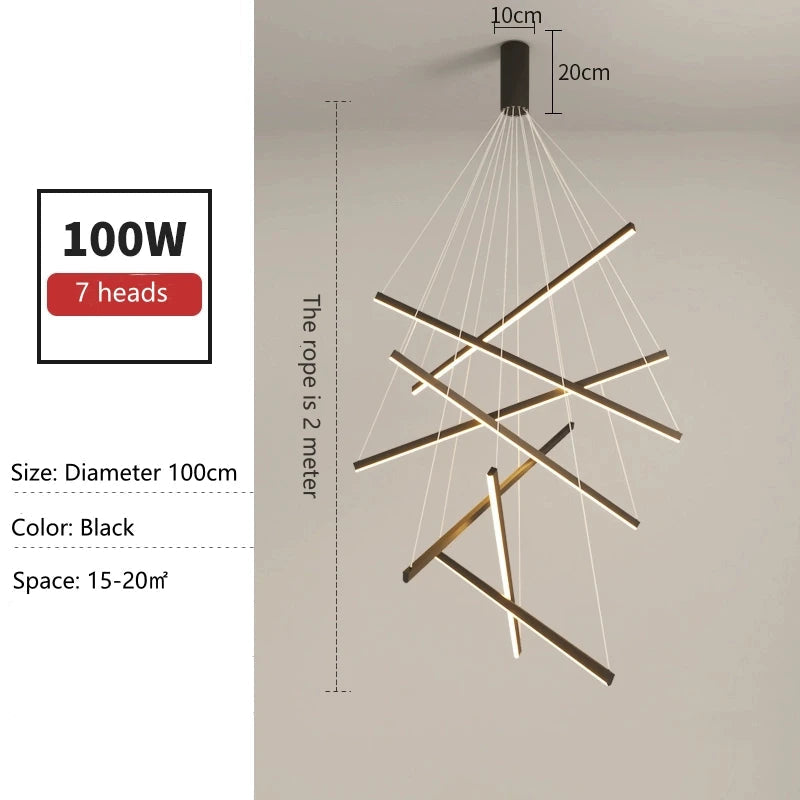 Tronix Modern Nordic LED Chandelier – sleek hanging light with iron, aluminum, and silicone body, energy-efficient LED chip, perfect for staircases, living rooms, dining areas, bedrooms, lobbies, and restaurants.