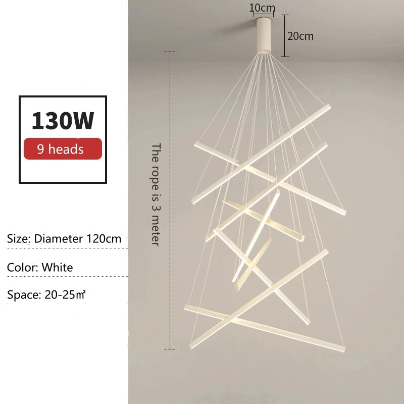 Tronix Modern Nordic LED Chandelier – sleek hanging light with iron, aluminum, and silicone body, energy-efficient LED chip, perfect for staircases, living rooms, dining areas, bedrooms, lobbies, and restaurants.