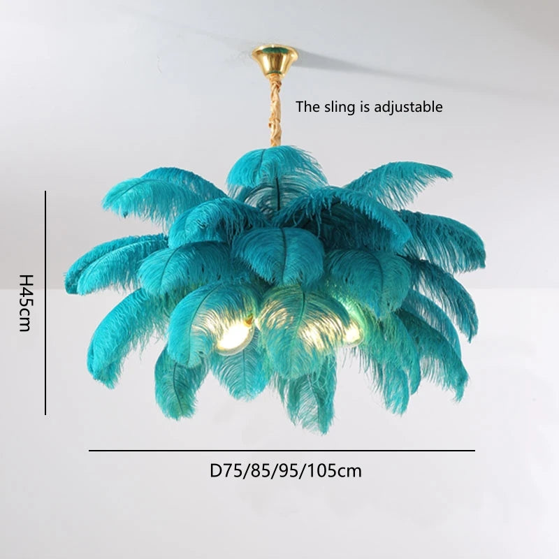 Eirlys Nordic Creative Feather Chandelier with Iron and Feather Accents, G9 LED Bulbs, Ideal for Living Room, Dining Room, and Bedroom Home Decor.